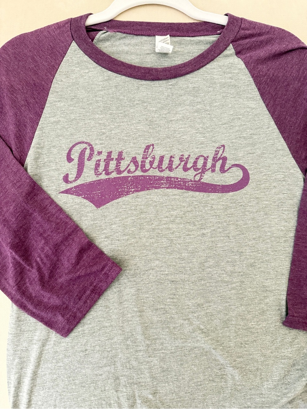 Anvil Purple and Gray Raglan 3/4 Sleeve “Pittsburgh” Tee